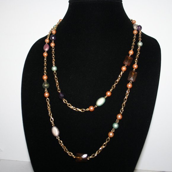 Beautiful vintage gold peach pearl necklace 48"